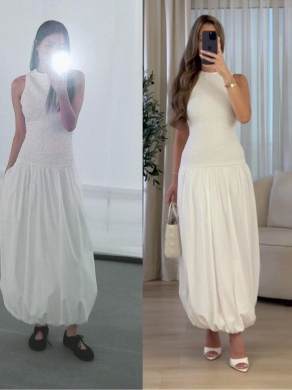 Zara Poplin Sleeveless White Maxi Bubble-Hem Dress